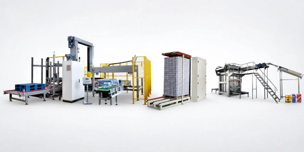 Integrated conveying, packing and palletizing equipment path